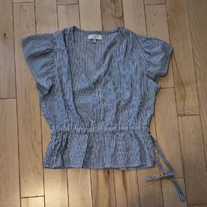 Habitual Women's Size Small Blue & White Striped V-Neck Top